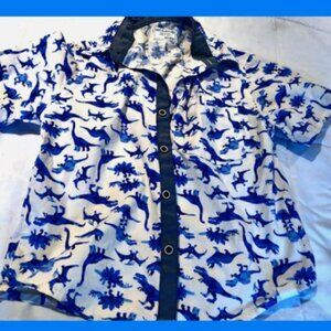 FREE PLANET Boys Shirt Size 7 Blue & White Dinosaurs Button Up